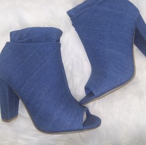 Denim Peep toe Booties Size 9